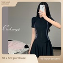 swimsuit female summer one-piece skirt belly-covered slim conservative student sports swimsuit ins style