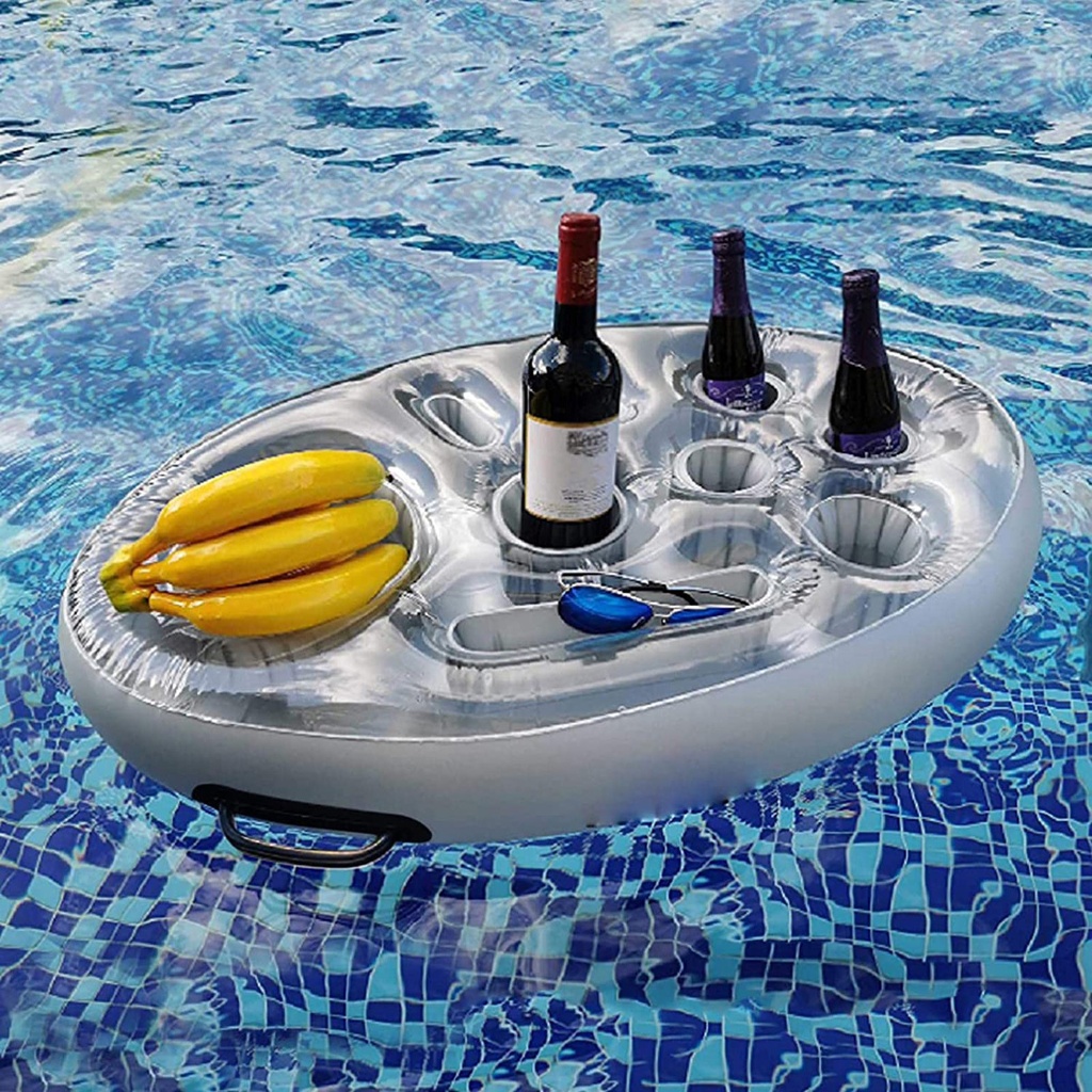 外贸热销 PVC充气水上冰吧多孔啤酒饮料杯垫托盘水果红酒泳池餐盘