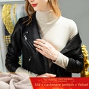 Silk velvet mid-high collar bottoming shirt Women's autumn and winter women's clothing with velvet inside heating warm jacket women