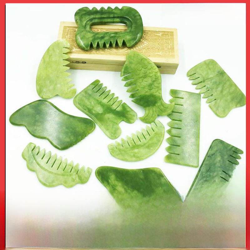 Factory direct natural jade comb scraping comb plate surface waist whole body massage jade comb logo