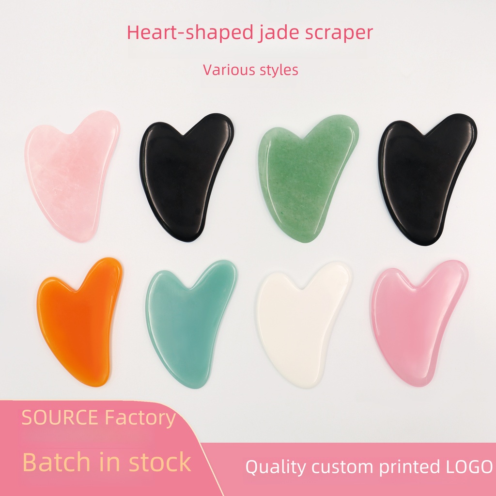 Natural powder crystal jade heart-shaped scraping board facial body therapy massage tablets beauty scraping board spot supply