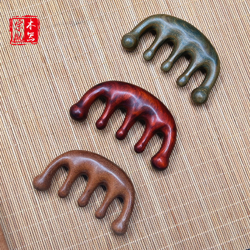 Green sandalwood carved meridian health care comb green sandalwood carp lotus meridian hairdressing wooden comb horn massage head comb