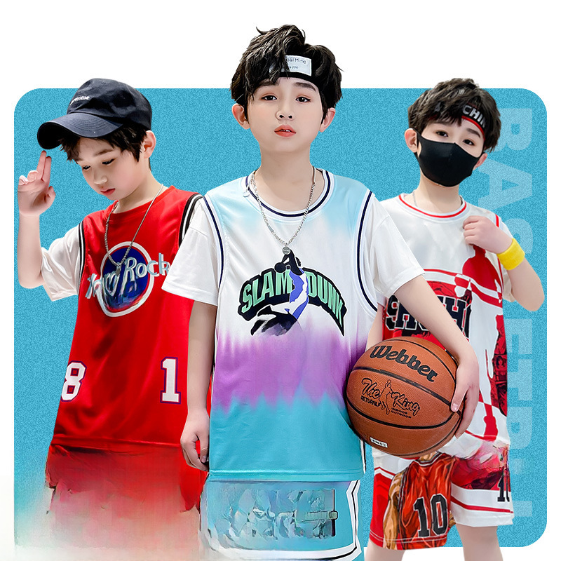 Children's basketball suit boys and girls printed kindergarten Primary School students 24 short sleeve performance competition jerseys