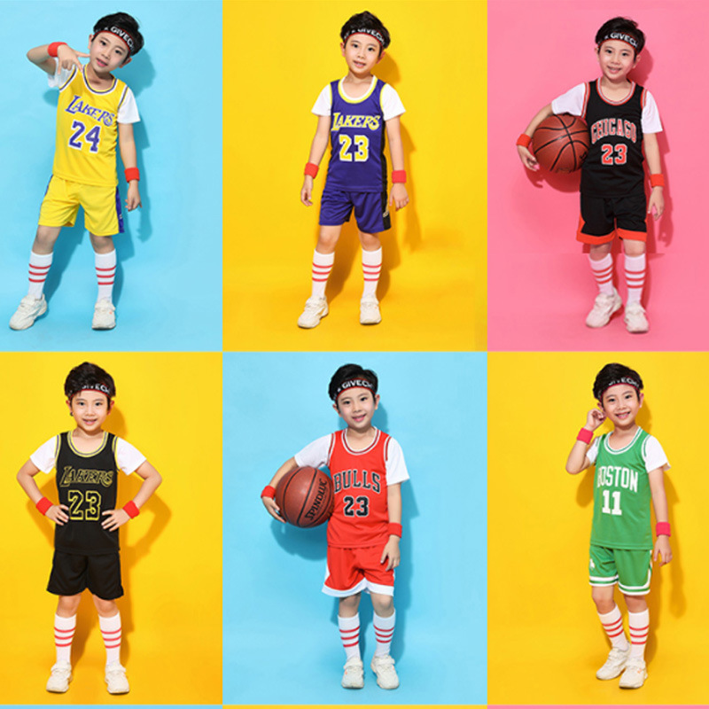 Kindergarten Short-sleeved Basketball Suit for Primary School Students Quick-drying Children's Basketball Suit Fake Two-piece Jersey