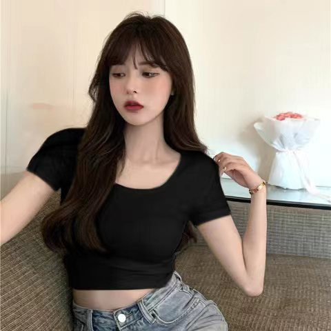 T-shirt Women's Summer Ins Fashionable Slim-fit Short Navel-exposed Pure Desire Style Sweet and Hot Slim-fit Short-sleeved Student Top