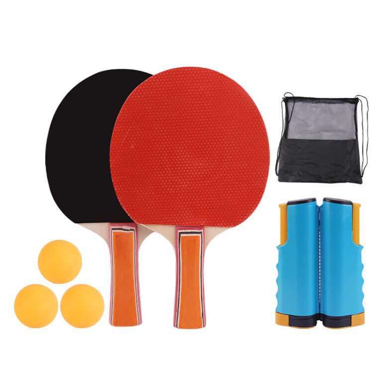 可伸缩乒乓网架套装2拍3球便携式乒乓球拍套装自由伸缩便携式球网