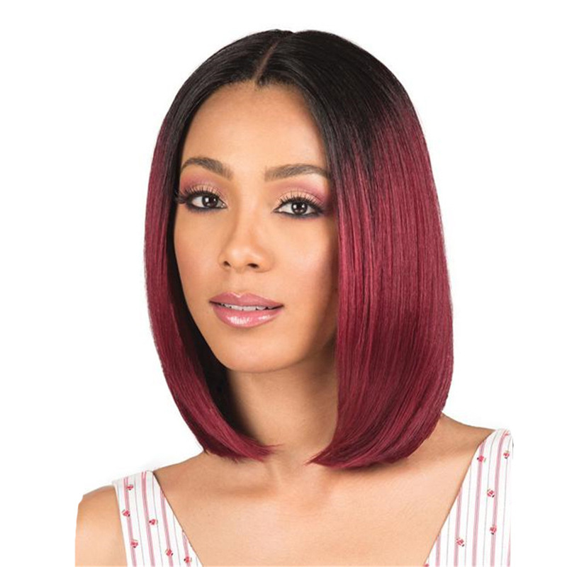 wig Black Gradient red split bobo Bob Head full headgear manufacturers