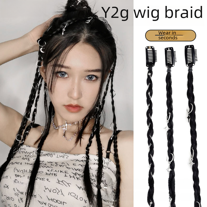 Wig women y2k braids ponytail sweet cool hot girl highlights dyed braided braided dirty braided ears dyed boxing braided hair