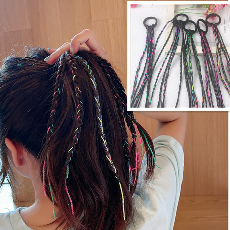 Artificial braid hair color rope braided hair wooden beads small braid wig Japanese and Korean high temperature silk Bohemian