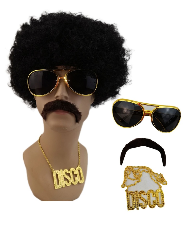 Hippy Rock Blast Hair Wig DISCO Necklace Elvis Presley Glasses Set Hippi Theme Party Performance Way