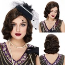 Retro Black Women's Water Ripple cos Great Shanghai Republic of China Cheongsam Wig Young Granny Europe and America 80 s Wig