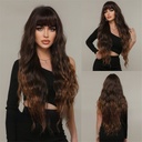 wig women's long hair gradient brown straight bangs water ripple curly hair fluffy natural realistic wig wig wig