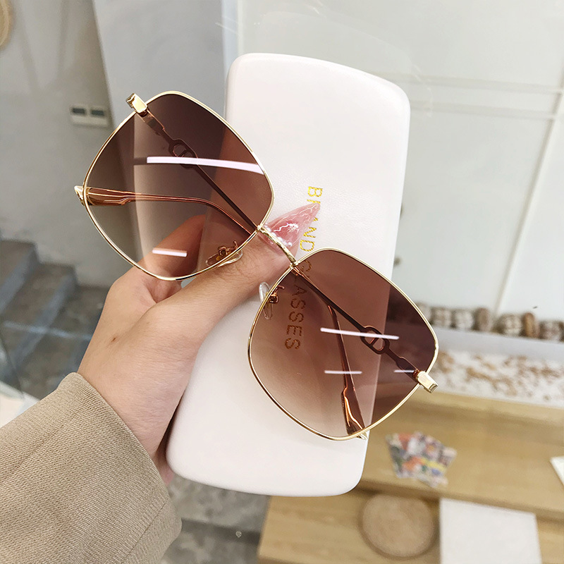 Metal Box Sunglasses Big Face Slimming Sunglasses Women's Trendy Men's Korean Style Street Photographer Glasses Sunglasses Sunshade Round Face Sunglasses