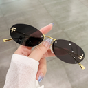 Jett 8115 Star Elegant Diamond-encrusted Oval Sunglasses Men's Letter "F" Rimless Sunglasses Women