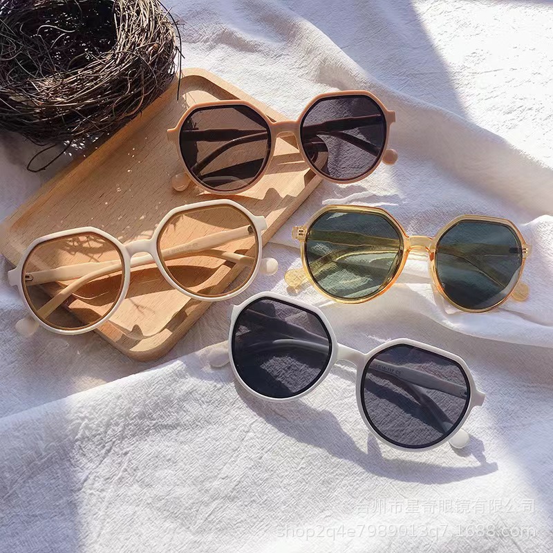 Korean style trendy round sunglasses milk tea white sunglasses fashionable Net Red glasses 7758