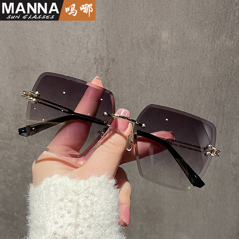 Rimless Trimmed Sunglasses Women's Trendy Polygonal Gradient Sunglasses Glasses