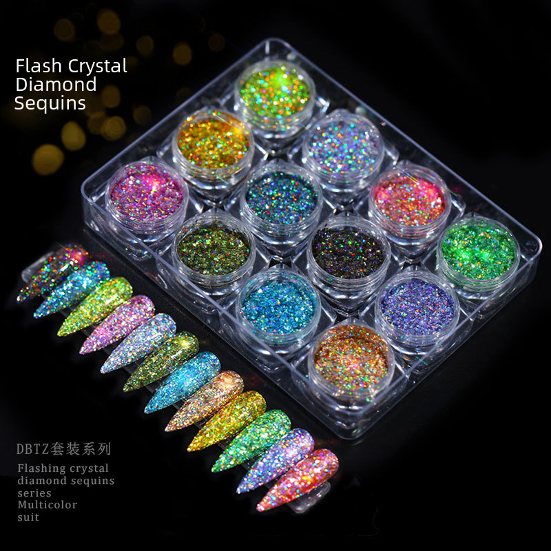 Japanese Nail Art Laser Glitter Sequins 12 Color Light Onion Powder Nail Decoration Boxed Magic Color Sequins