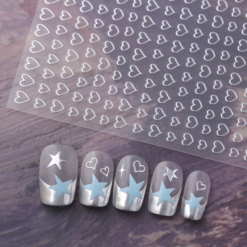 Aha Nail Art Adhesive Sticker Color Love Shape Hollow Bronzing Silver Nail Decoration Decal
