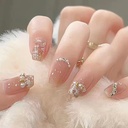 Wearable Nail Art White Removable Fake Nail Champagne Crystal Nail Stickers Finished nails