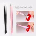 Nail Art double-headed tweezers multifunctional with silicone pressure stick sticker sticky drill clamp drill straight head tweezers nail art tool