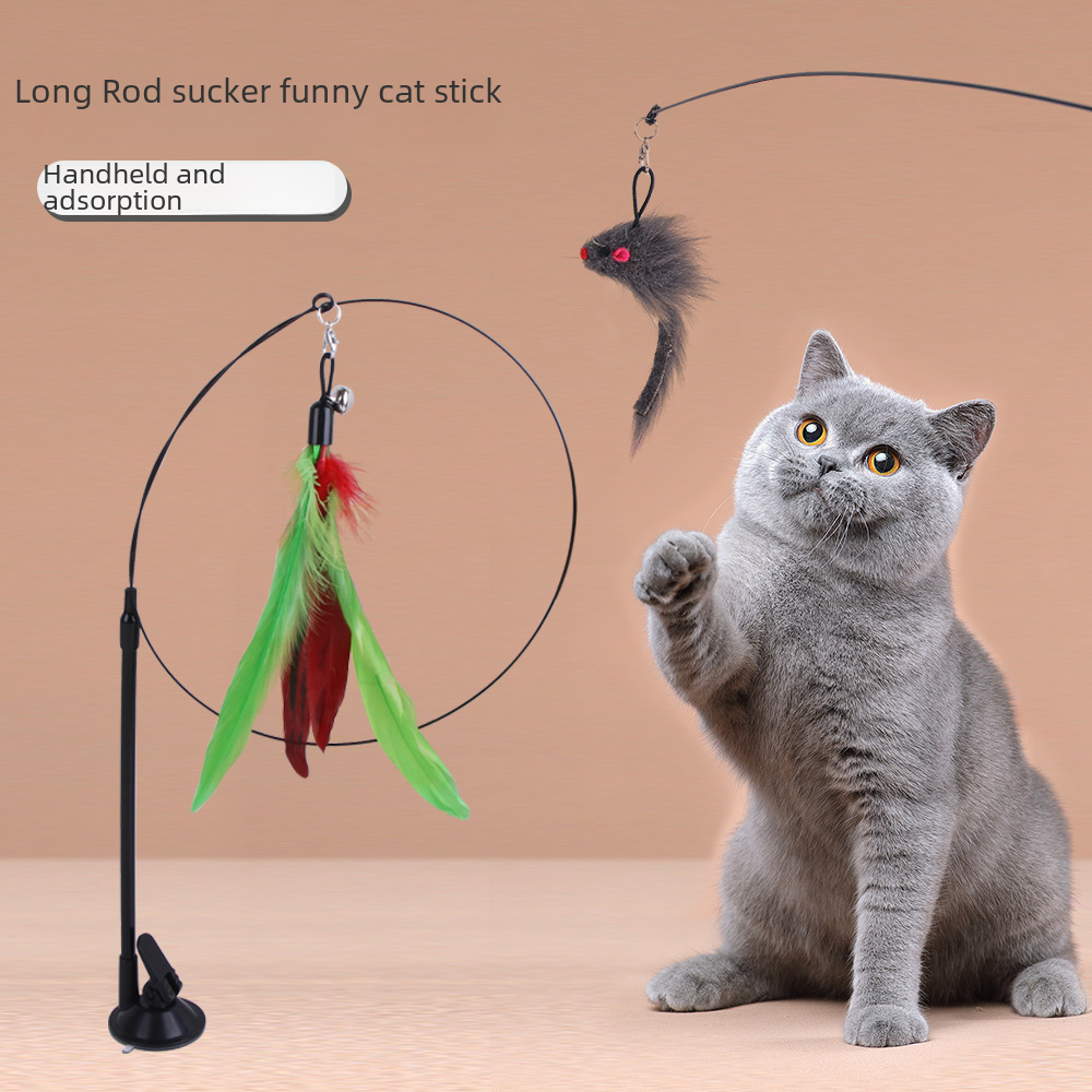 Summary Suction Cup Cat Stick Self-Hi Adsorbable Steel Wire Double Head Cat Stick Replacement Head Set Pet Toy