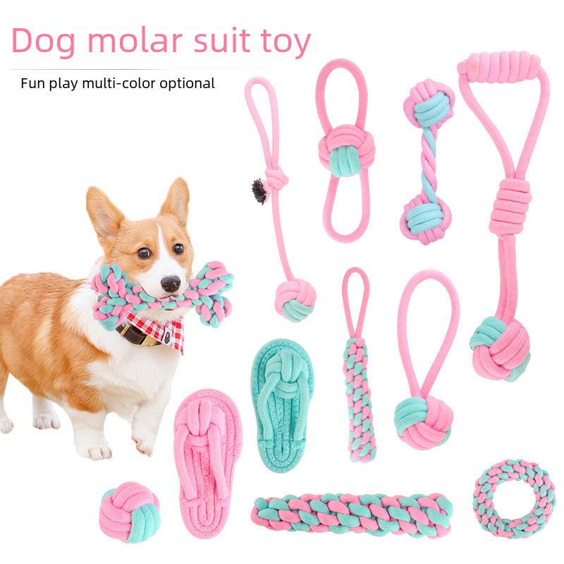 Manufacturer in stock pink blue pet cotton knot toy combination bite-resistant molar dog toy pet toy