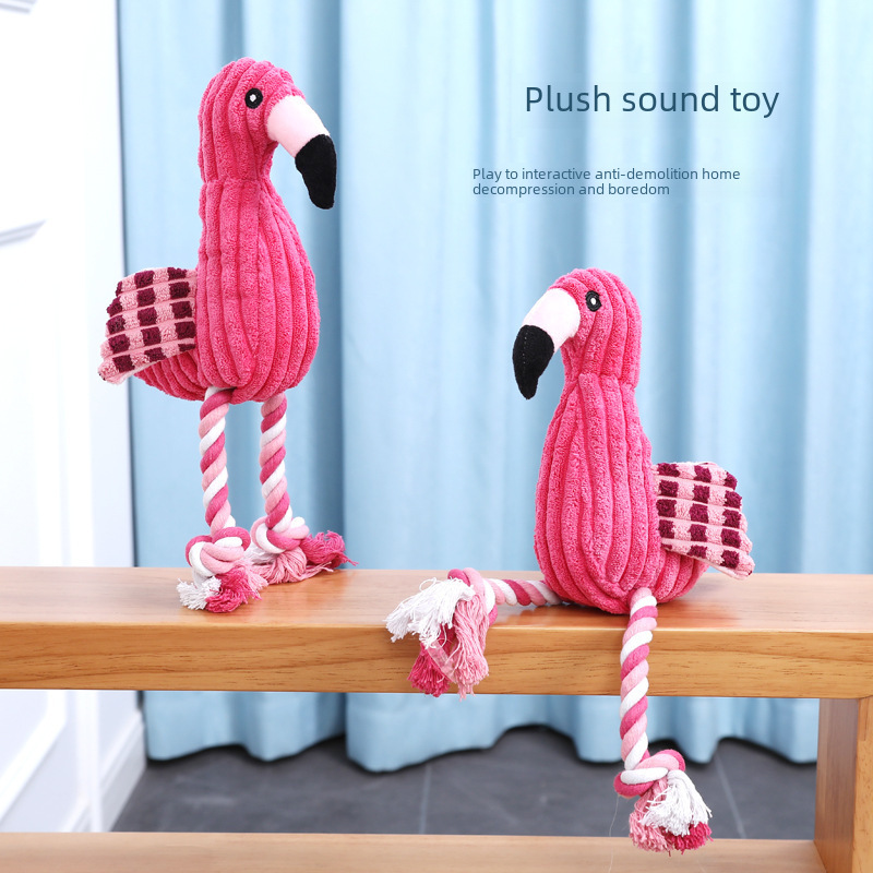 Pet toy plush sound Flamingo dog molar puzzle corduroy dog toy
