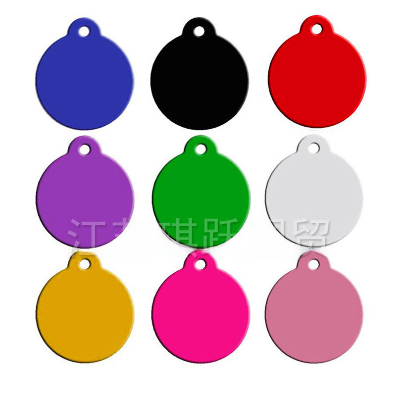 35mm round aluminum dog tag with ring decorative pendant jewelry sign laser cat tag anti-lost collar tag lettering