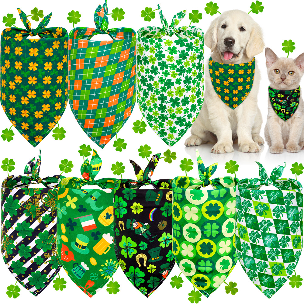 St. Patrick's Day Pet Slipper Towel Shamrock Pet Triangle Towel Four-leaf Shamrock Dog Scarf Pet Accessories SM