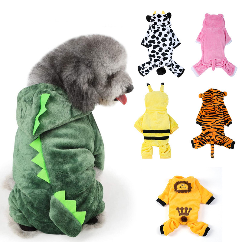 Pet Four-legged Clothes Dog Cat Autumn and Winter Warm Clothes Small Dog Tiger Clothing Supplies Dinosaur Transformation Clothes