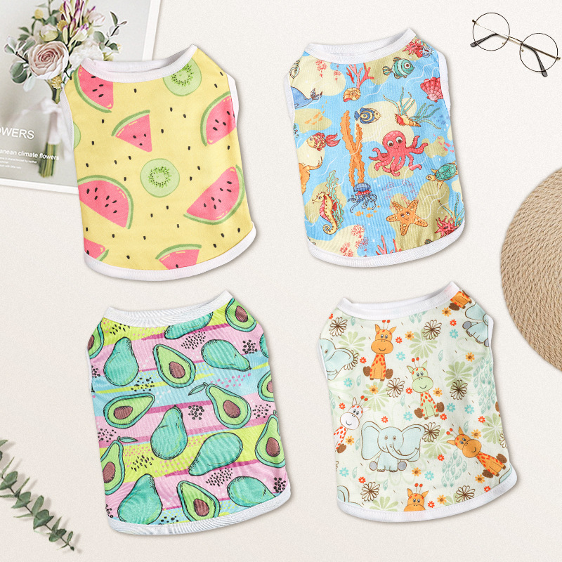 Source Factory Polyester Summer Dog Clothes Heart Printed Vest Thin Pet Clothing Teddy Dou Clothes