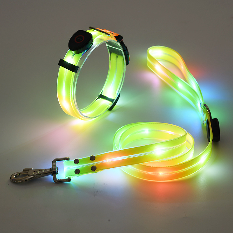 LED luminous collar usb rechargeable pet collar nylon pvc rubber webbing night luminous dog traction rope