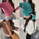 Pure Desire Sexy Tight Skinny Small High Neck Spring and Autumn Fashion Short Navel Backing Shirt Long Sleeve T-Shirt Top