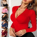 Autumn Smart Style Sexy Knitted Pullover V-Neck Slim Long Sleeve T-Shirt for Women