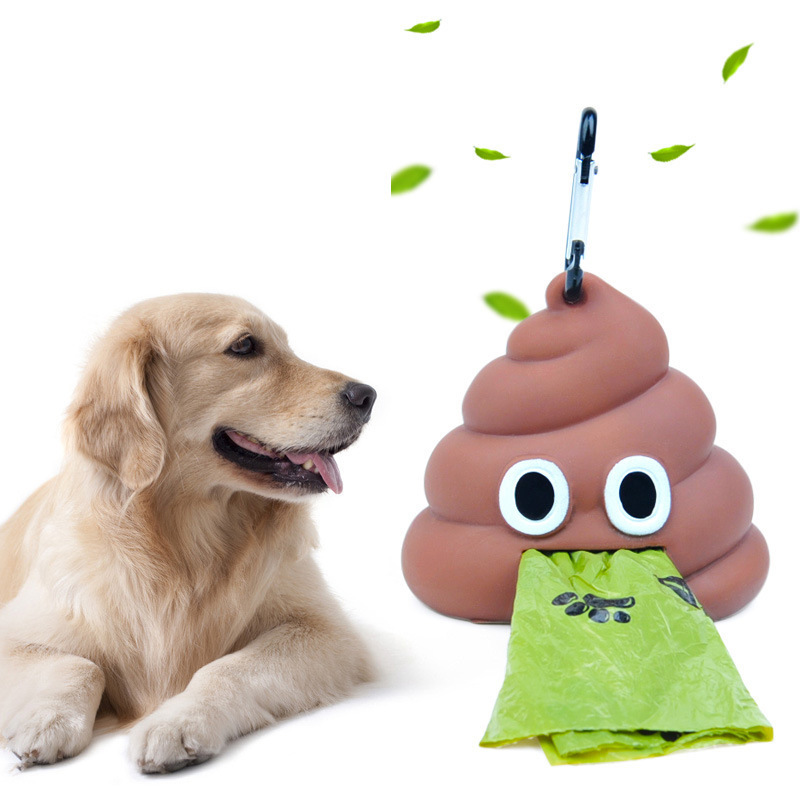 Stop-shaped pet garbage bag dispenser for cats and dogs going out portable soft silicone pet poop bag storage box