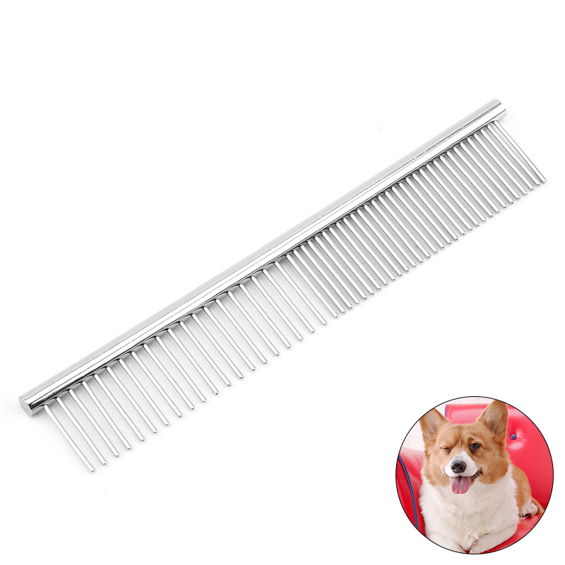 Stainless steel pet comb dog straight comb dog open knot comb pet beauty tools manufacturers spot