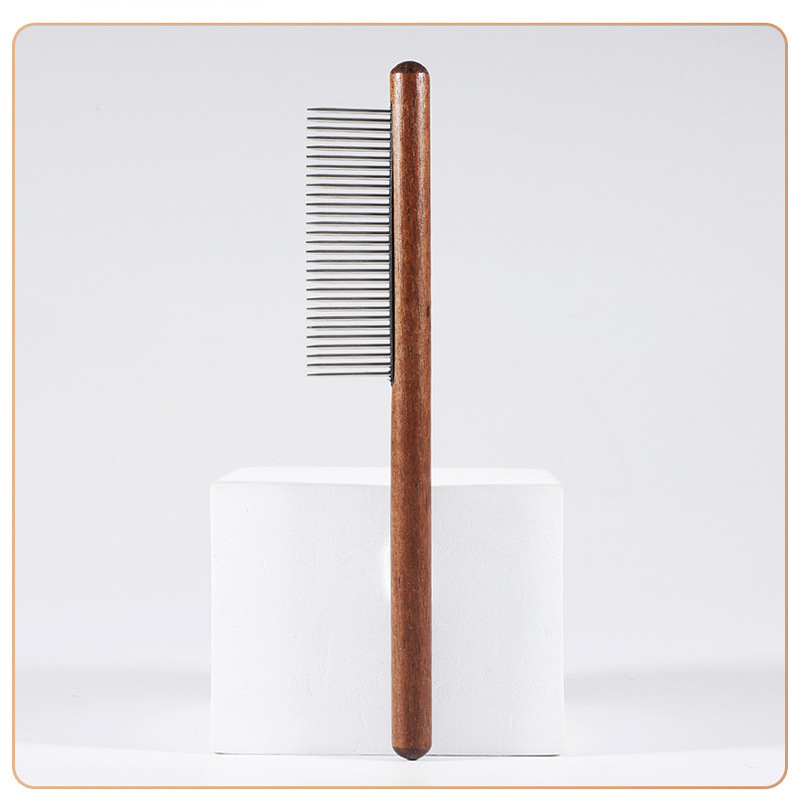 Open knot floating fur pet solid wood comb cat dog wooden handle single row needle comb flea dense tooth comb