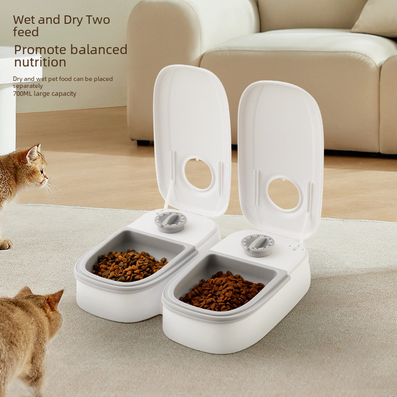 宠物碗智能定时猫咪喂食器 定量干湿粮双餐分隔家居狗狗自动喂养