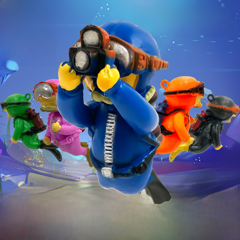 爆款蓝色胖子潜水员 橙色绿色鱼缸造景摆件 漂浮布景玩具沉水批发