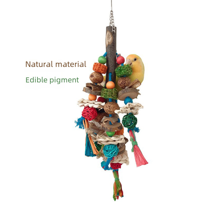 Parrot Toy Bite and Grind Mouth Xuan Feng Peony Bird Decompression and Decompression Natural Material Tearing Toy Color String Combination