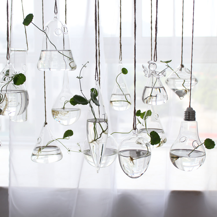 Creative hanging transparent glass vase simple hydroponic small hanging bottle indoor garden home decoration bottle plant set