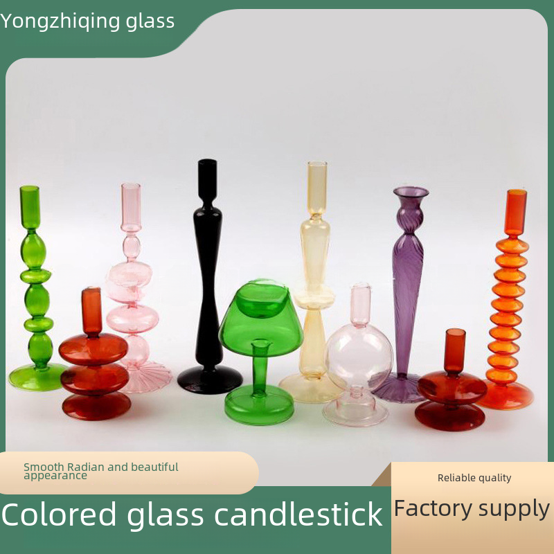 Factory Supply Creative European Retro Stained Glass Candle Holder Home Decorative Ornaments Background Swing Candle Holder