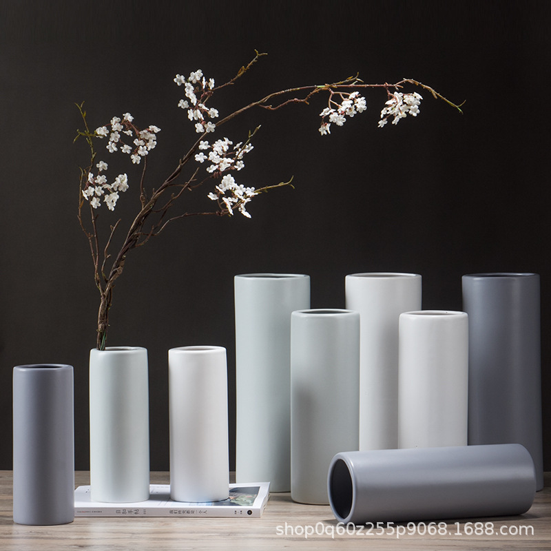 Creative Matte White Ceramic Vase Simple Home Decoration Living Room Ornaments Flowers Dried Flower Scrub