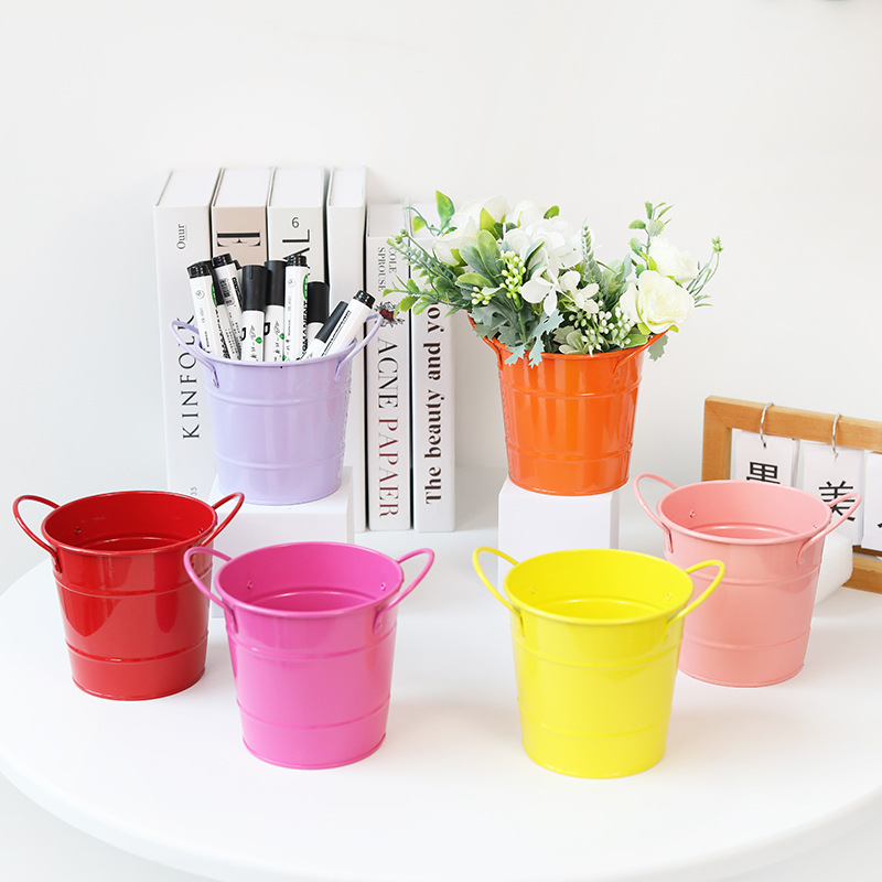 Candy-colored mini iron bucket metal small iron bucket desktop creative decorative storage bucket succulent plant small flower pot