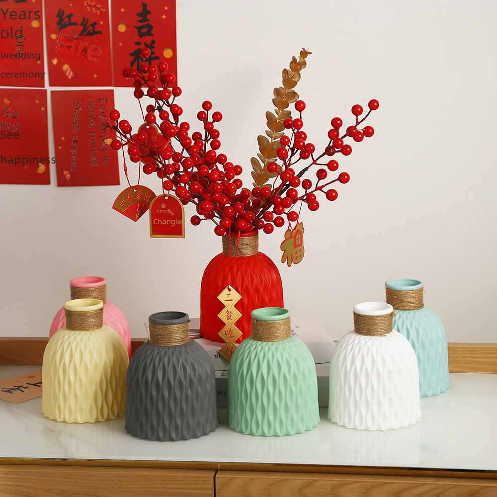Plastic flowerpot factory injection molding twist rod vase fashion ornaments simulation decoration housewarming red fruit ornaments bottle