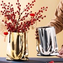 Tiktok Internet Celebrity Mild Luxury Rich Red Fruit Artificial Flower Electroplated Gold Cloth Bag Ceramic Vase Living Room TV Cabinet Ornaments