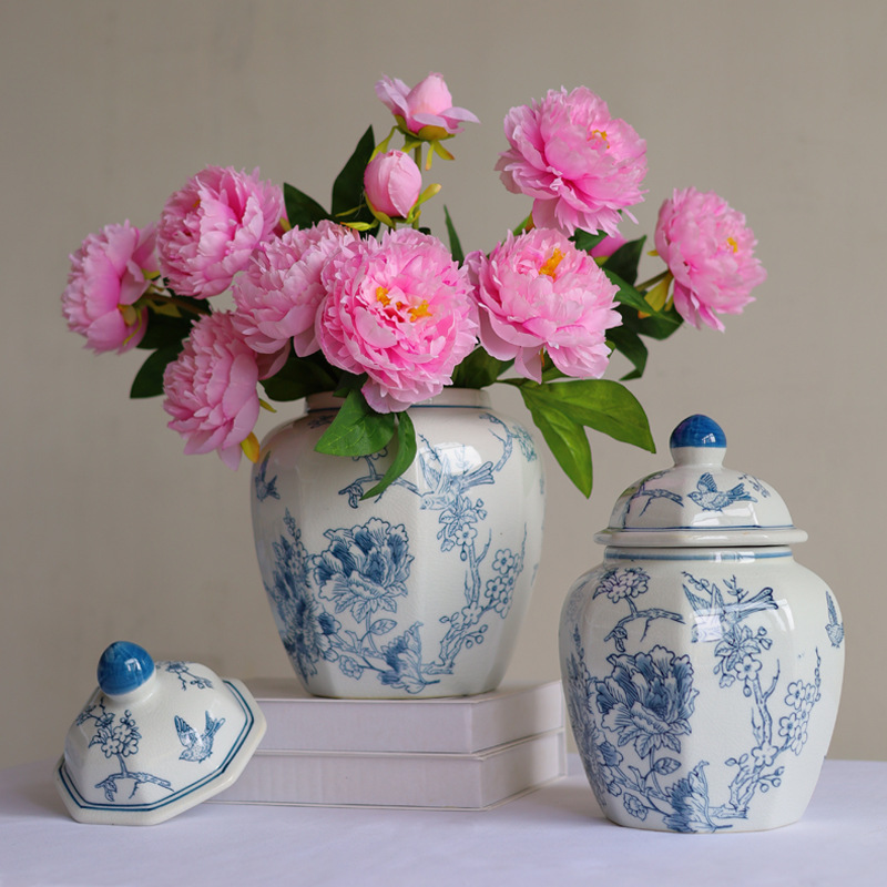 Blue and white porcelain vase Jingdezhen ceramic vase ice crack creative hydroponic home flower arrangement flower ornaments