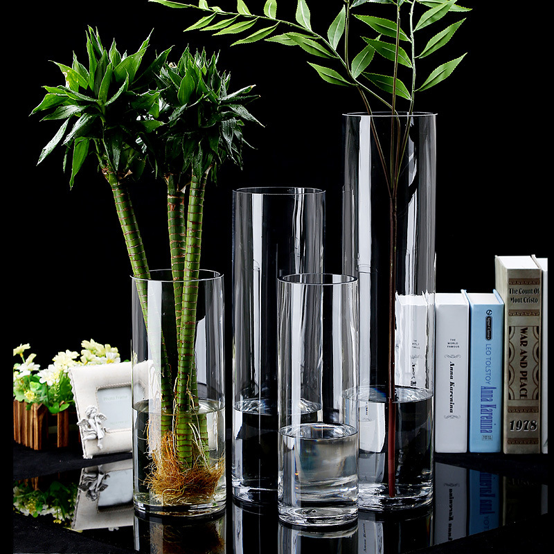 Extra Large Vase 50cm 60 Flower Arrangement Rich Bamboo Lily Cylindrical Straight Floor All-match Transparent Glass Vase