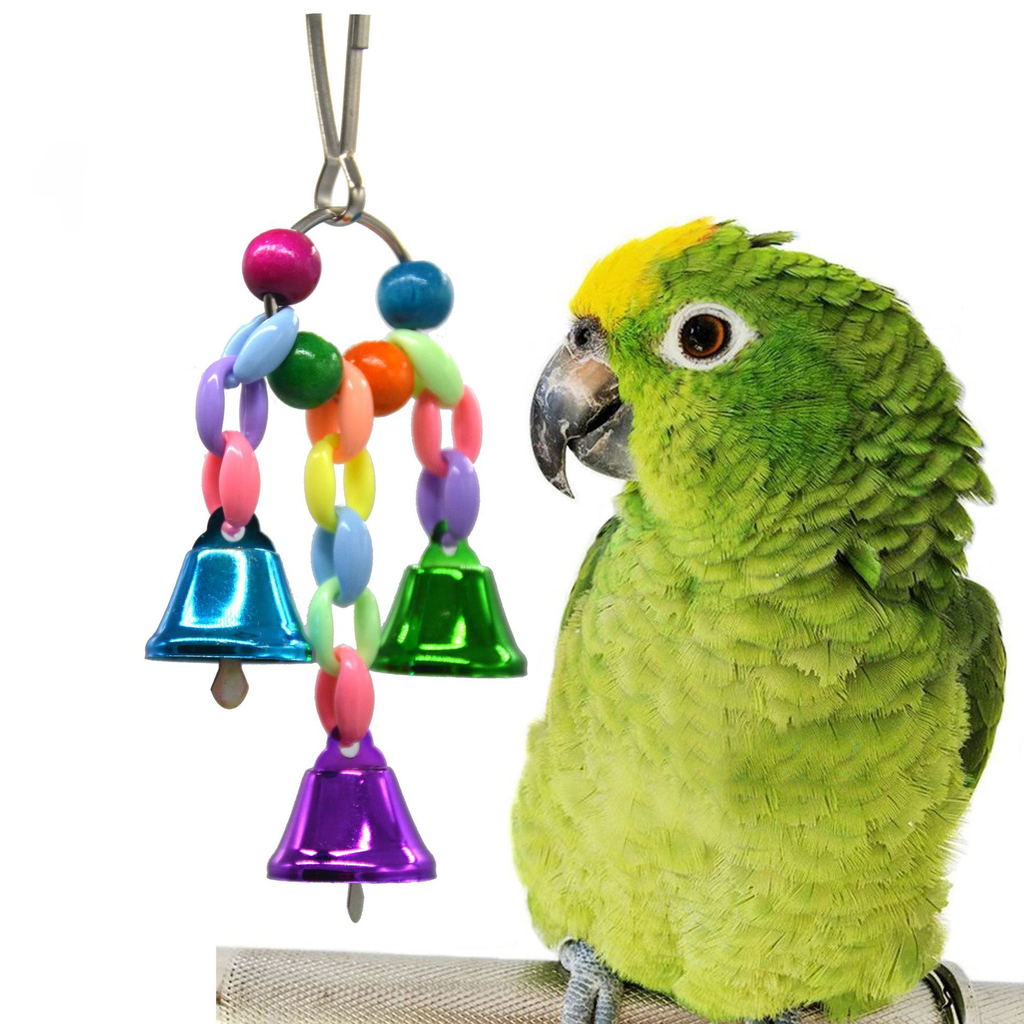 Parrot toy bird toy colorful beads Bell string parrot holding claw under feet catching pet toy