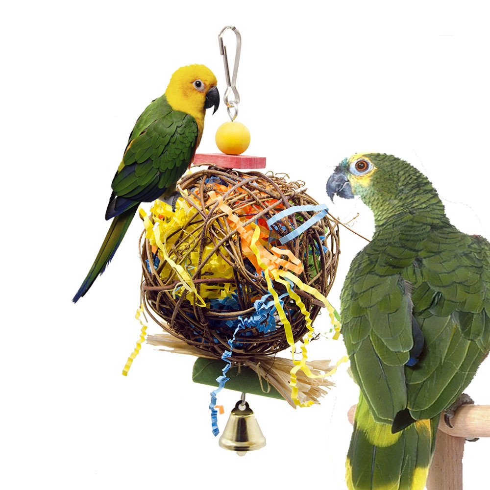 Parrot supplies bird toys rattan ball wire drawing grass raffia grass bite ball paper grass silk ball boredom relief toys